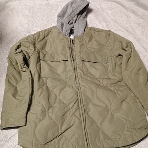 Old Navy Kids Olive Puffer Jacket with Gray Hood